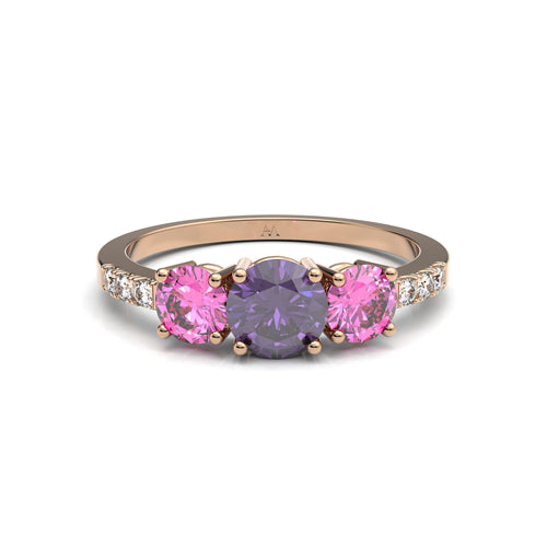 Anillo con amatista y turmalinas rosas - imagen 1