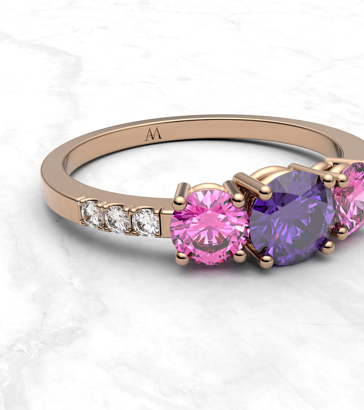 Anillo con amatista y turmalinas rosas - imagen 2