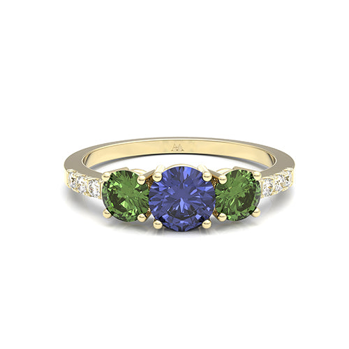 Anillo con tanzanita y turmalinas verdes - imagen 1