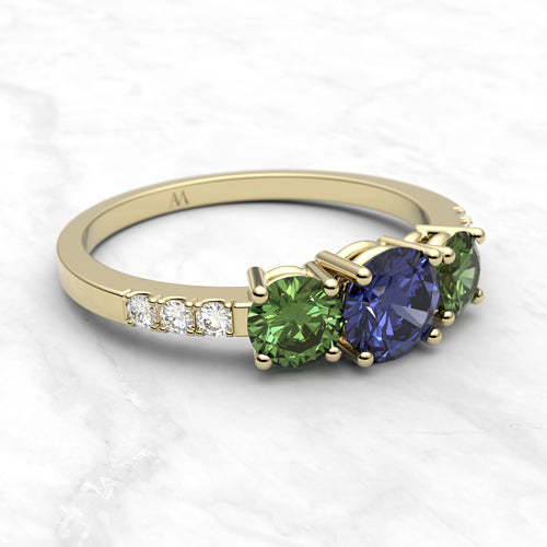 Anillo con tanzanita y turmalinas verdes - imagen 1