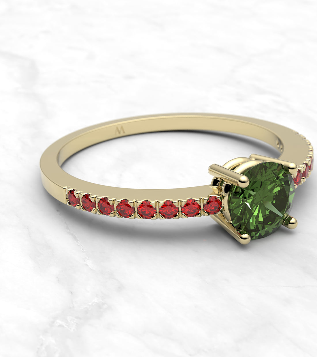 Anillo con turmalina verde y zafiros rojos - imagen 1